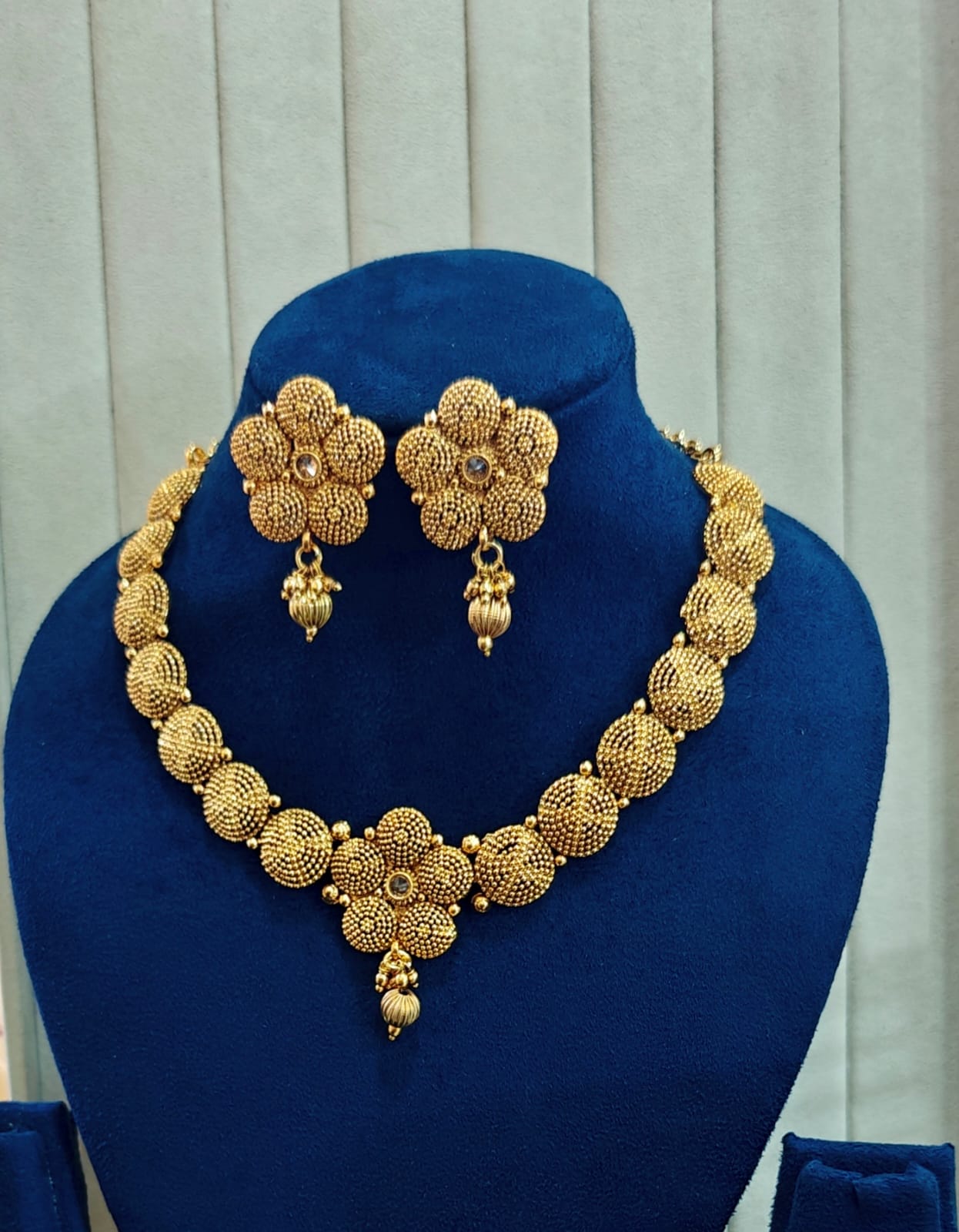 Floral Gold-Tone Necklace and Earrings Set