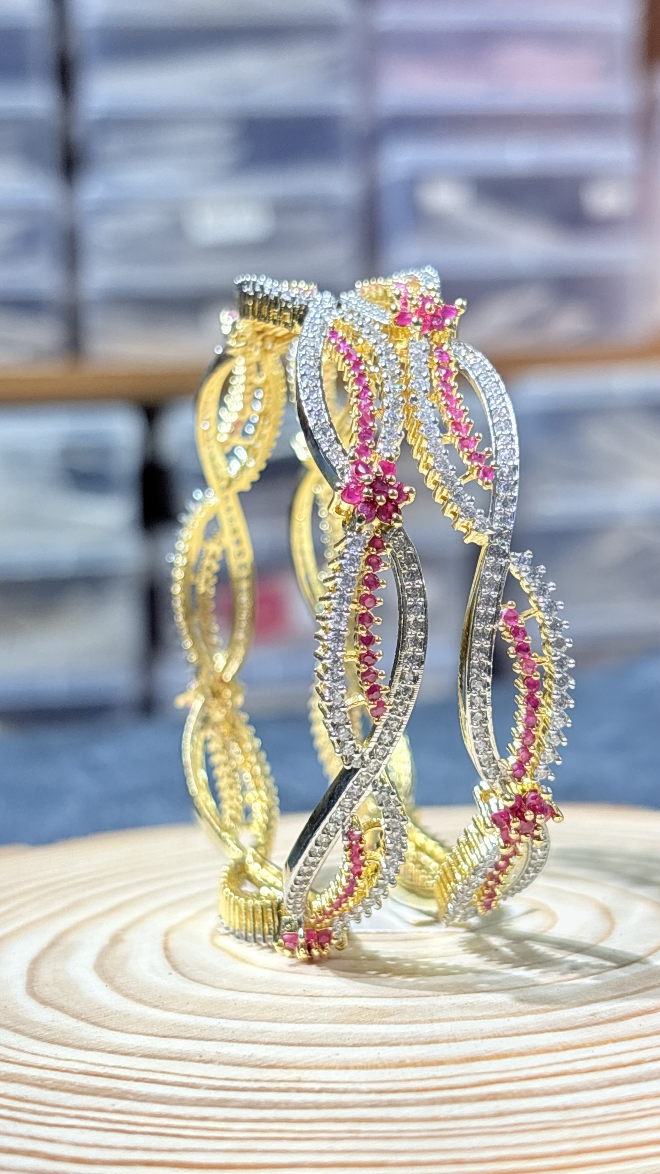 Gold and Silver Crystal Studded Bangles