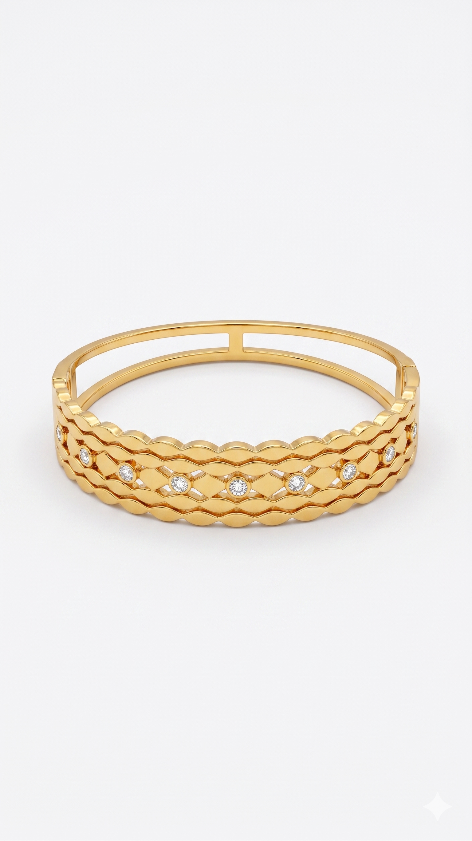 Gold Diamond-Studded Bangle Bracelet