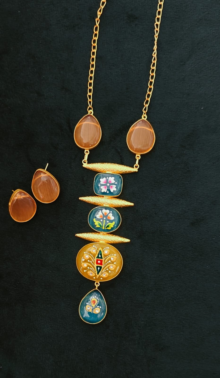 Handcrafted Enamel Pendant Necklace with Matching Earrings