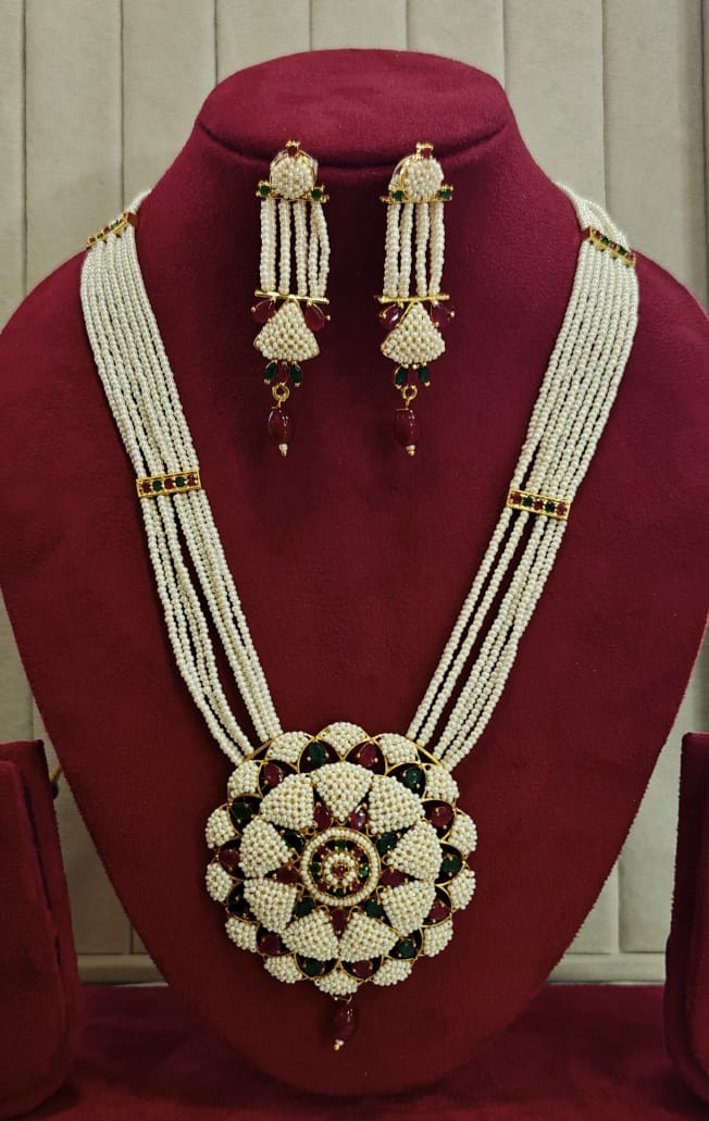 Handcrafted Pearl and Stone Ethnic Designer Necklace Set