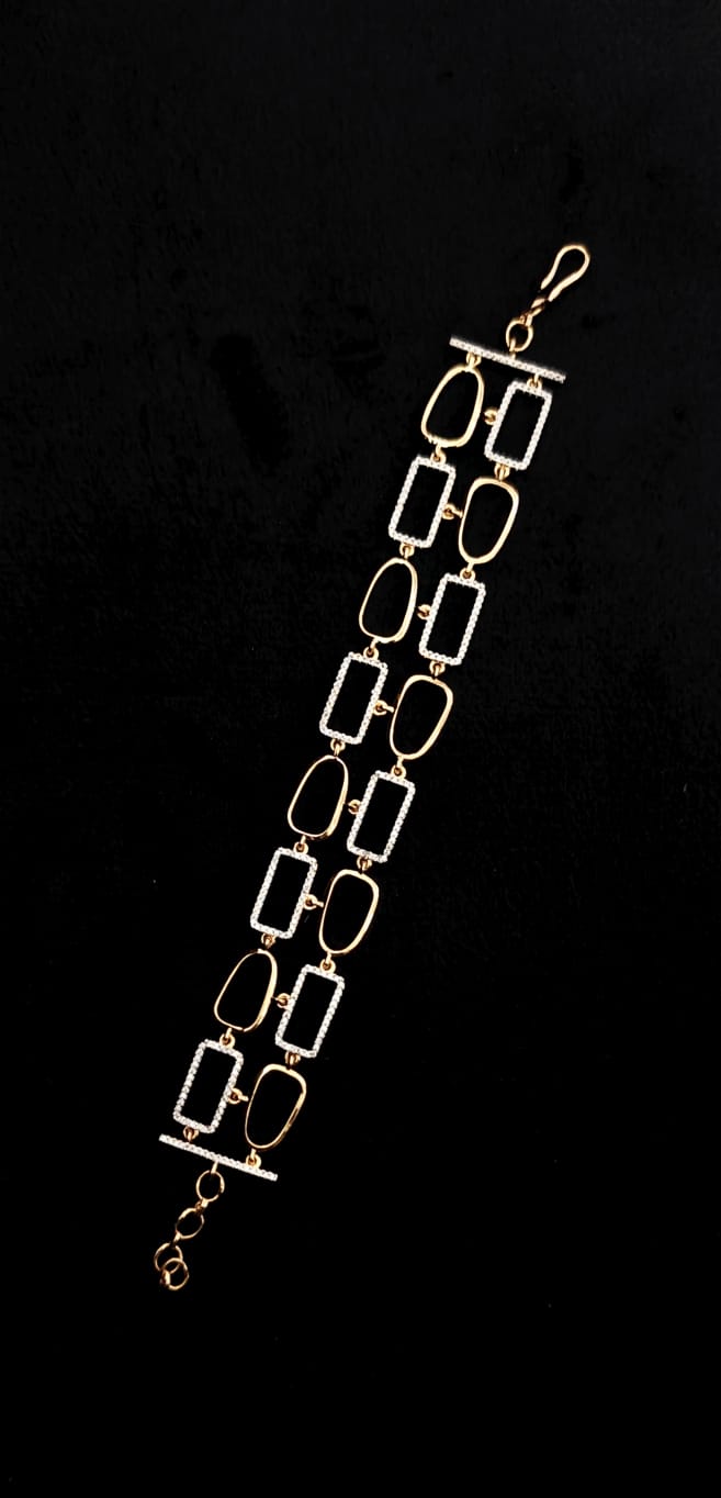 Modern Geometric Gold-Plated Bracelet with Ad Stone