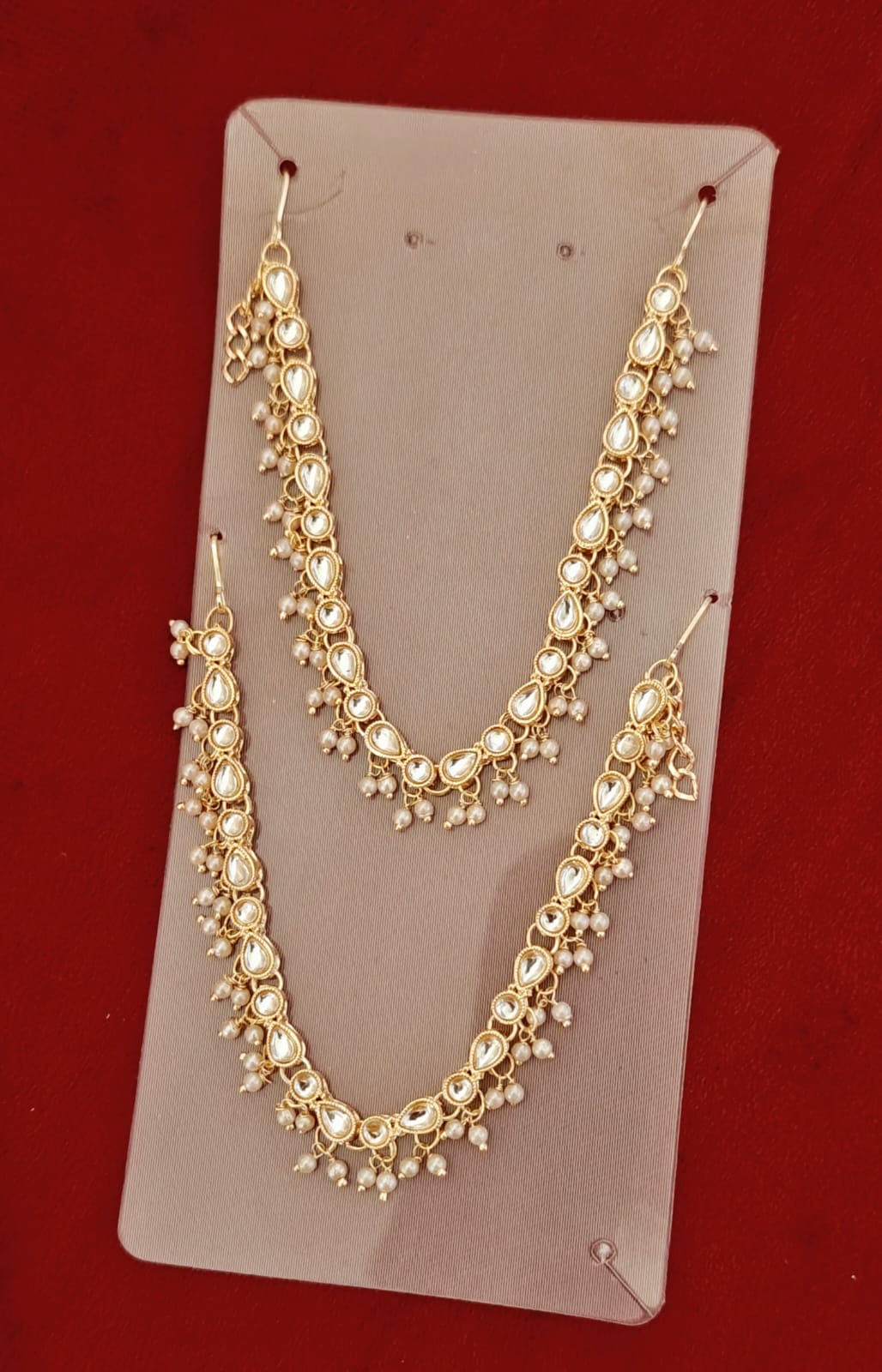 Pear-Shaped Kundan & Pearl Cluster Ear Saharas (Kaanchain)