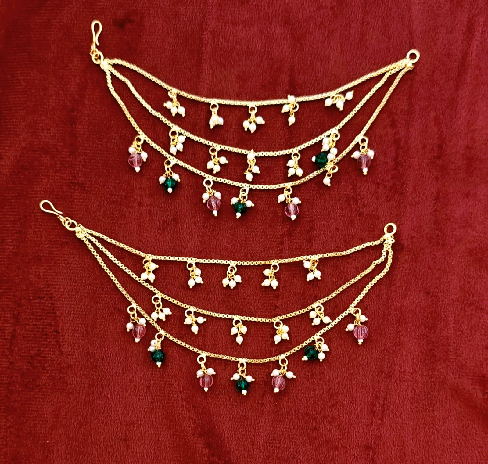 Three-Layered Multi-Color Crystal & Pearl Ear Saharas (Kaanchain)
